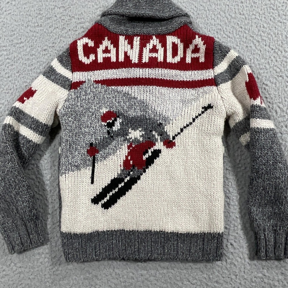 Canadiana Sweater Unisex Kids XS‎ Gray Canada Ski Full Zip Graphic High Neck